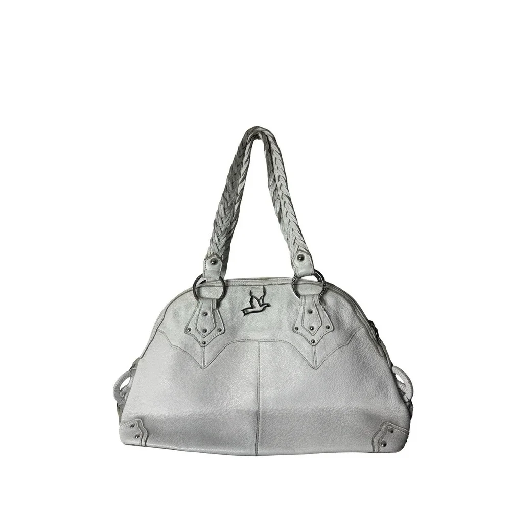 The Sak White Leather Yes to Peace‎ say no to cruelty satchel hobo handbag